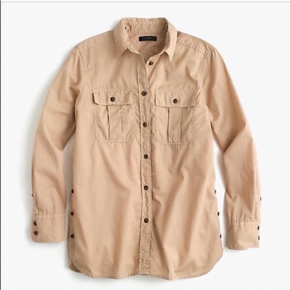 Jcrew Garment Dyed Fatigue light Brown Tan Lightweight Buttondown Shirt Size 4